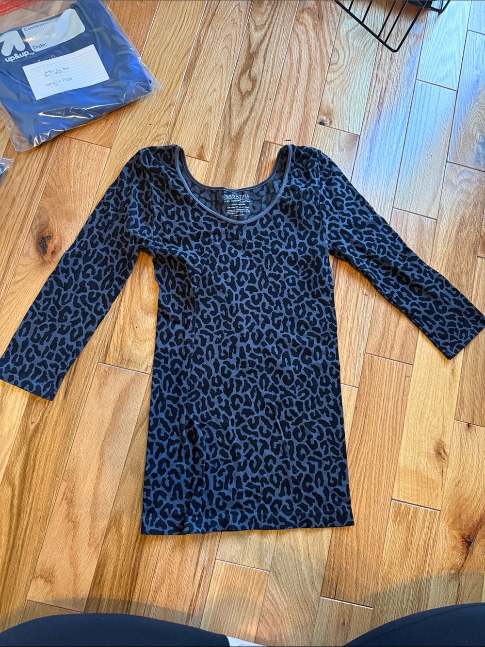 Tees by Tina - Charcoal and Black Leopard Scoop Neck 3/4 Top - One Size